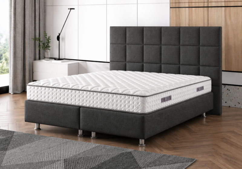 Boxspringbett Florenz Karo Anthrazit mit Matratze