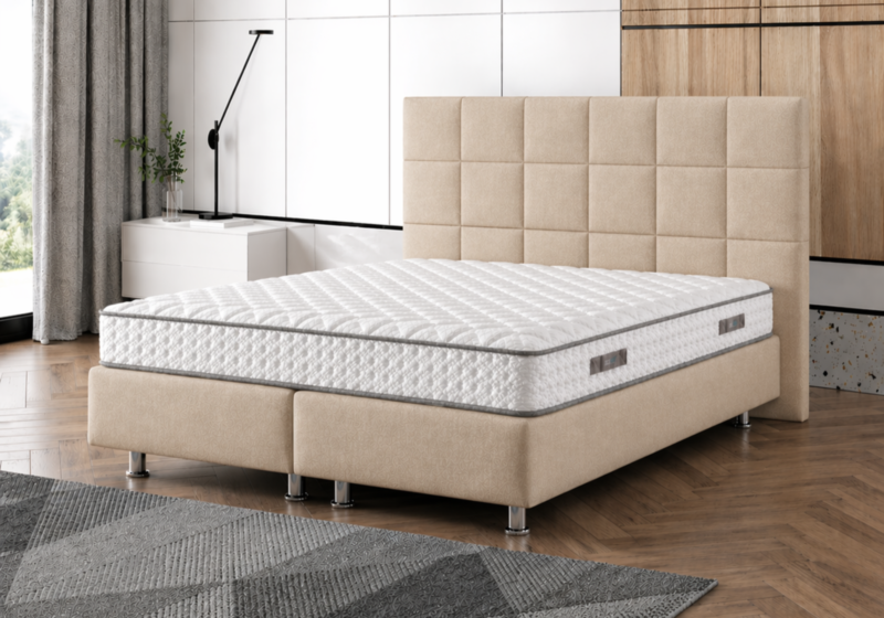 Boxspringbett Florenz Karo Beige mit Matratze