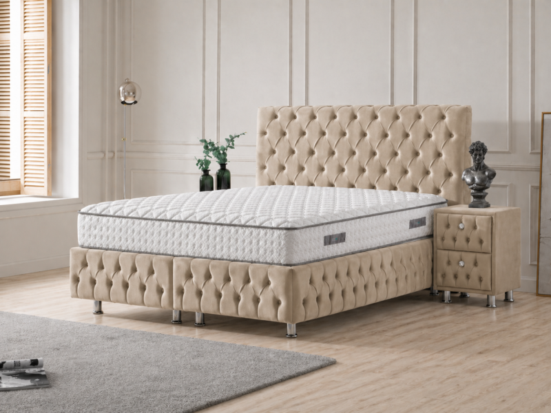 Boxspringbett Milano Beige mit Matratze